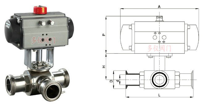 氣動衛生級三通球閥結構